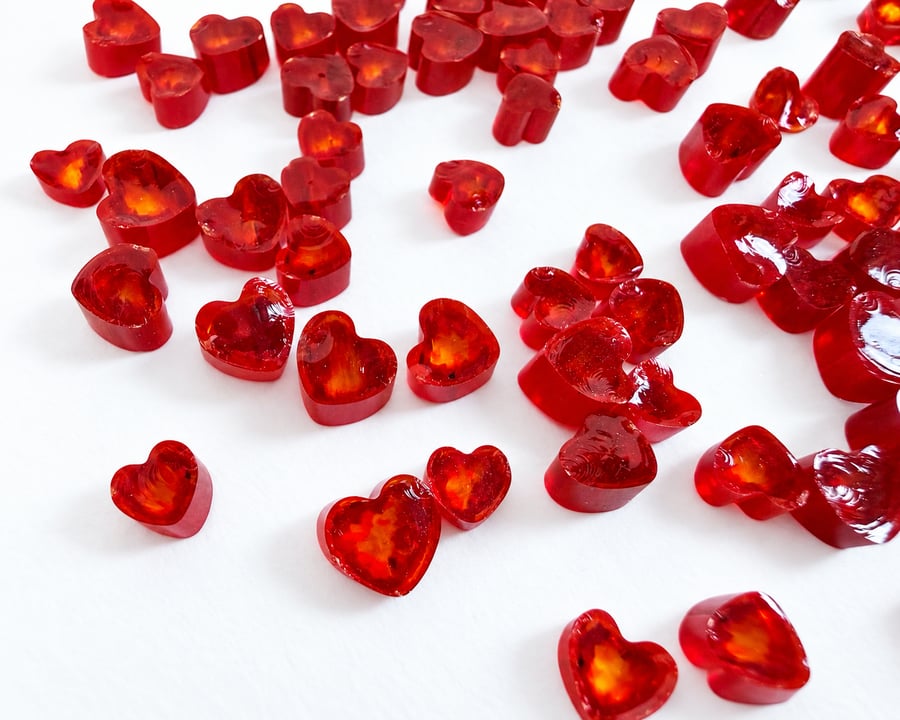 Red heart murrini made with Bullseye 90coe glass