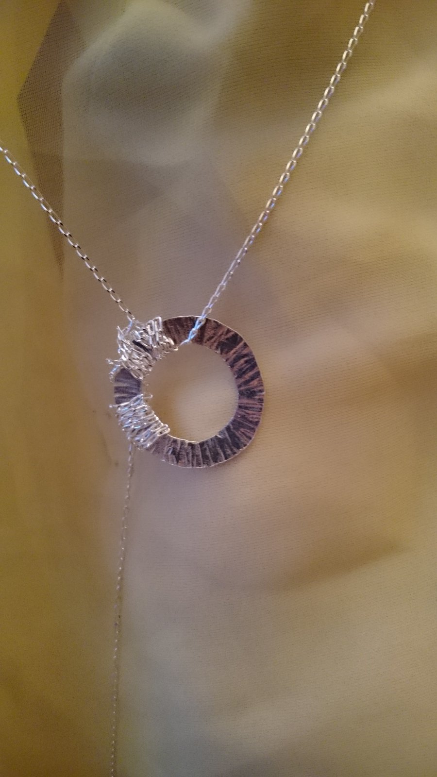 Sterling silver hammered circle and chain necklace