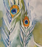 Cat & peacock feathers watercolour painting - Image 2