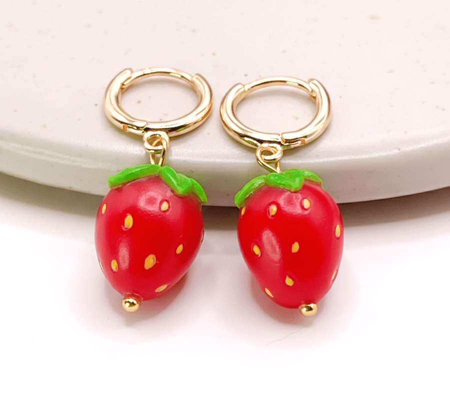 Strawberry Earrings - Handmade Clay Food Jewellery - Foodie Gift
