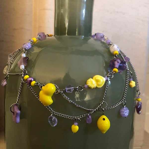 Josie - Whimsical Lilac-Yellow Eclectic Choker Necklace