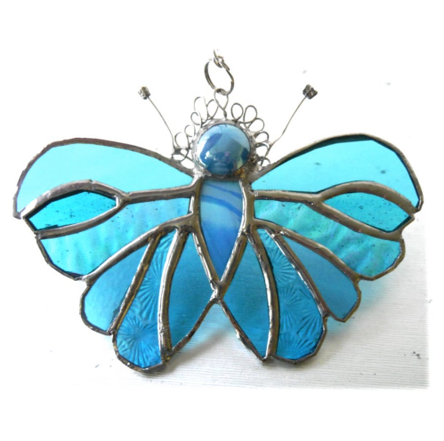 SOLD Turquoise Butterfly Suncatcher Stained Glass Handmade 108