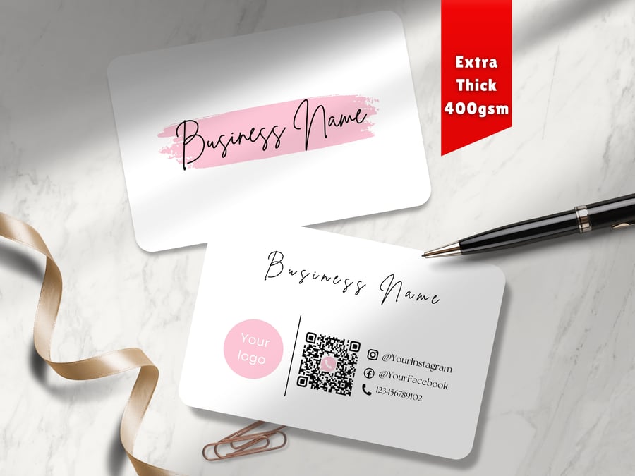 100 Printed Business Cards Personalised for you Pink Brush Theme