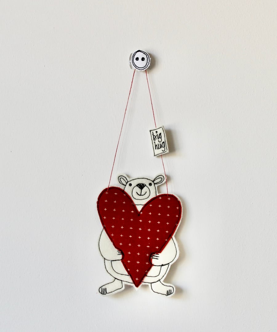 'A Big Hug' Mr Bear is Holding a Heart - Hanging Decoration