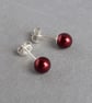 6mm Small Burgundy Pearl Stud Earrings - Everyday, Round, Dark Red Studs - Gifts - Image 2