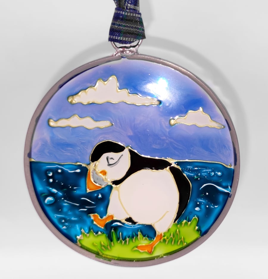 Handmade glass painted window hanging or Christmas tree bauble