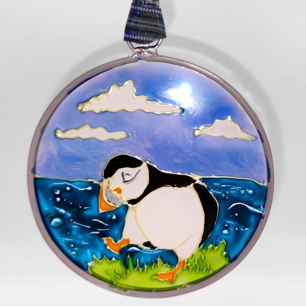 Handmade glass painted window hanging or Christmas tree bauble