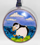Handmade glass painted window hanging or Christmas tree bauble