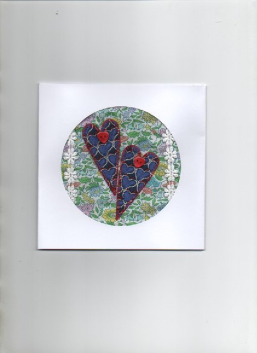 ChrissieCraft HEARTS genuine LIBERTY & LACE button embellished blank CARD