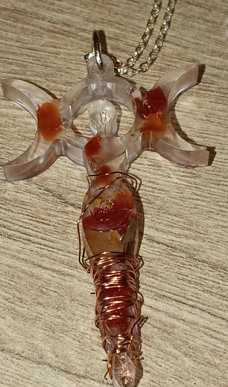 Handmade from resin Triple moon goddess necklace crushed gemstones