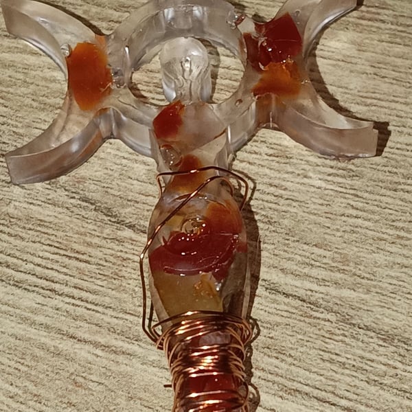 Handmade from resin Triple moon goddess necklace crushed gemstones