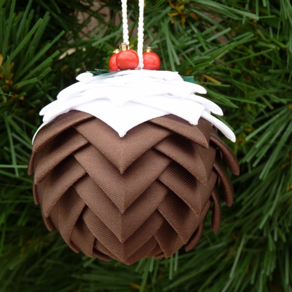 Christmas Pudding Hanging Decorations Made from Ribbon