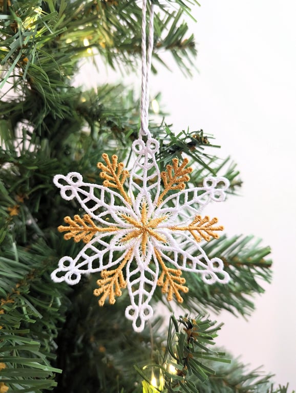 Machine Embroidery Snowflake Ornament: Lacey Christmas Decor