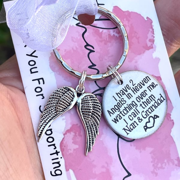 Nan & Grandad Memorial Double Wings Keyring Heaven 