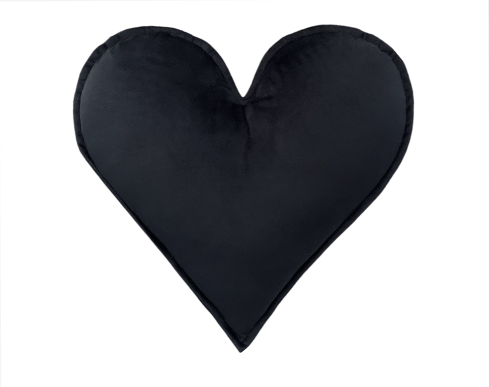 Deep Black Velvet Heart Shaped Cushion Throw Decor Velentine's Day Pillow