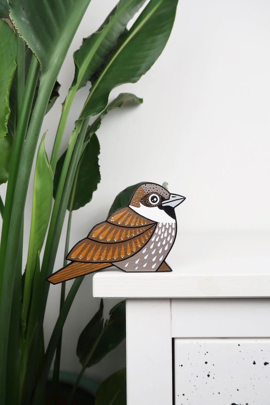 House sparrow door topper, decoration for door frame, hand painted wooden bird.