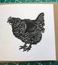 Little maran hen lino print greetings card - Image 2