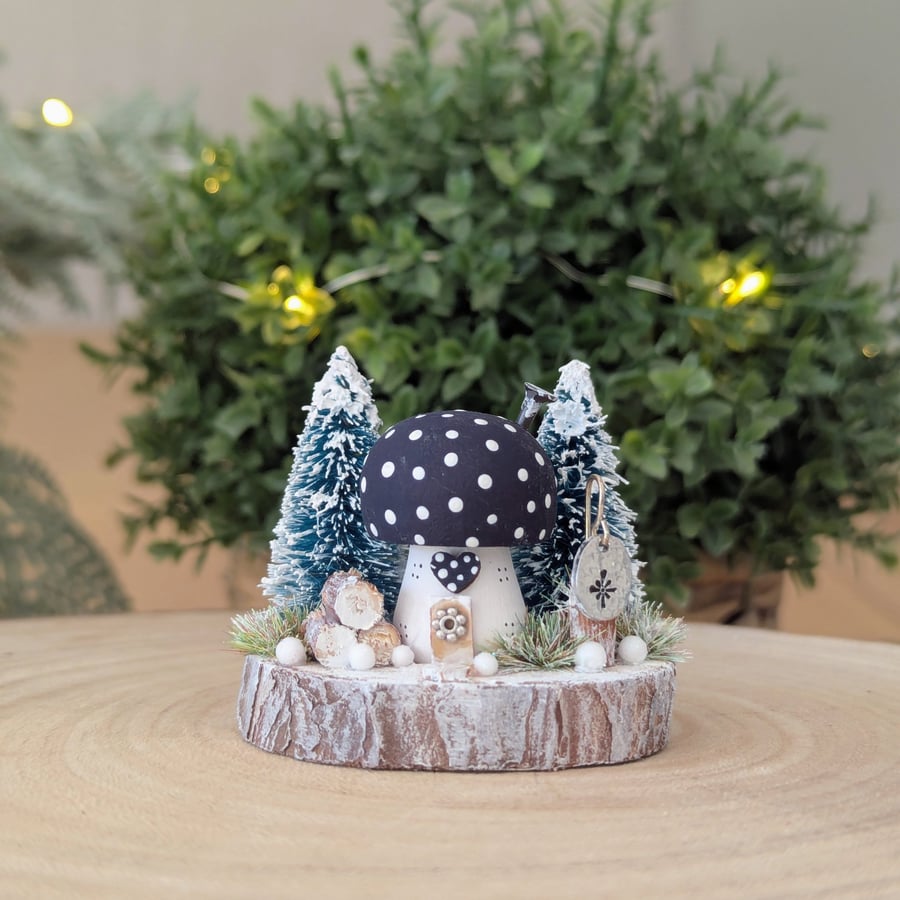 Handmade Wooden Toadstool Christmas Decoration 