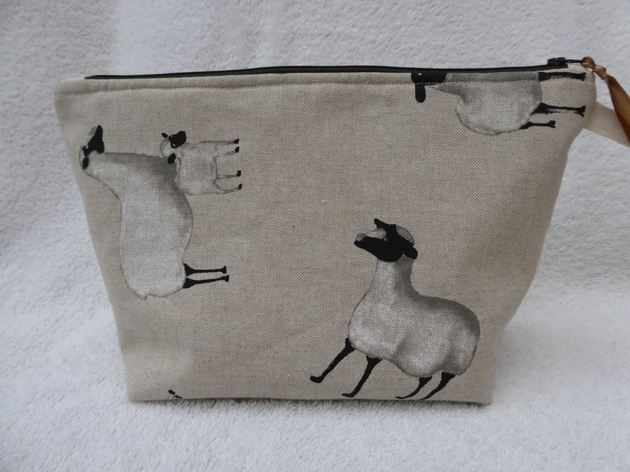 Sheep  Print Project Holder. Lined Purse. Zipped Holdall.