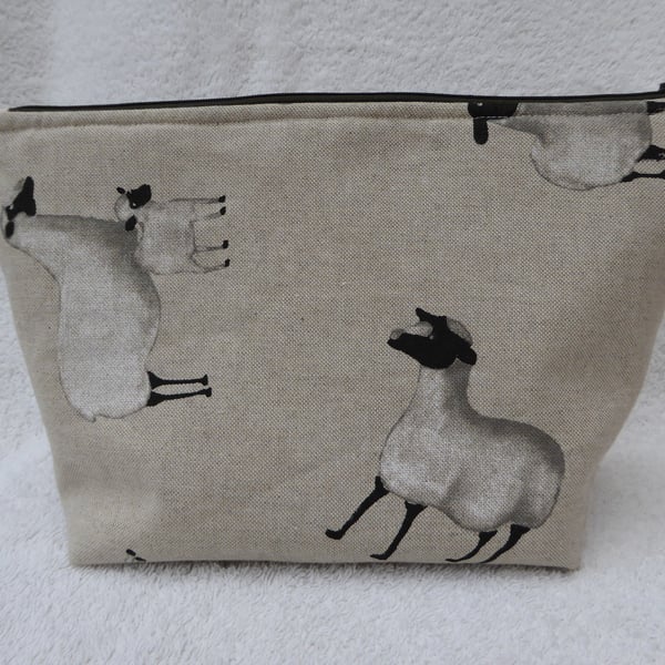 Sheep  Print Project Holder. Lined Purse. Zipped Holdall.