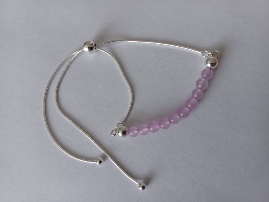 Lilac Jade silver ball slider bracelet