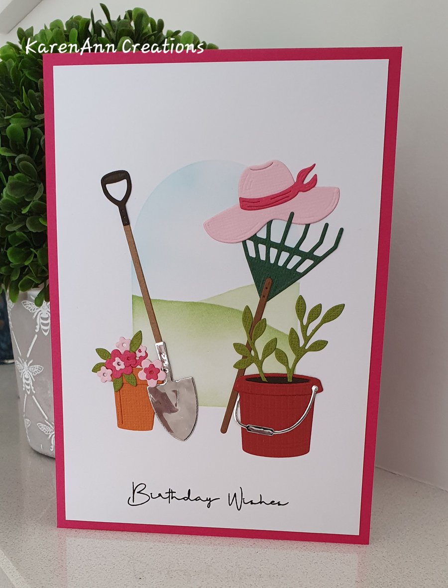 Garden themed  handmade birthday card for a female