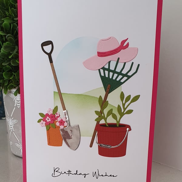 Garden themed handmade birthday card for a female - Folksy