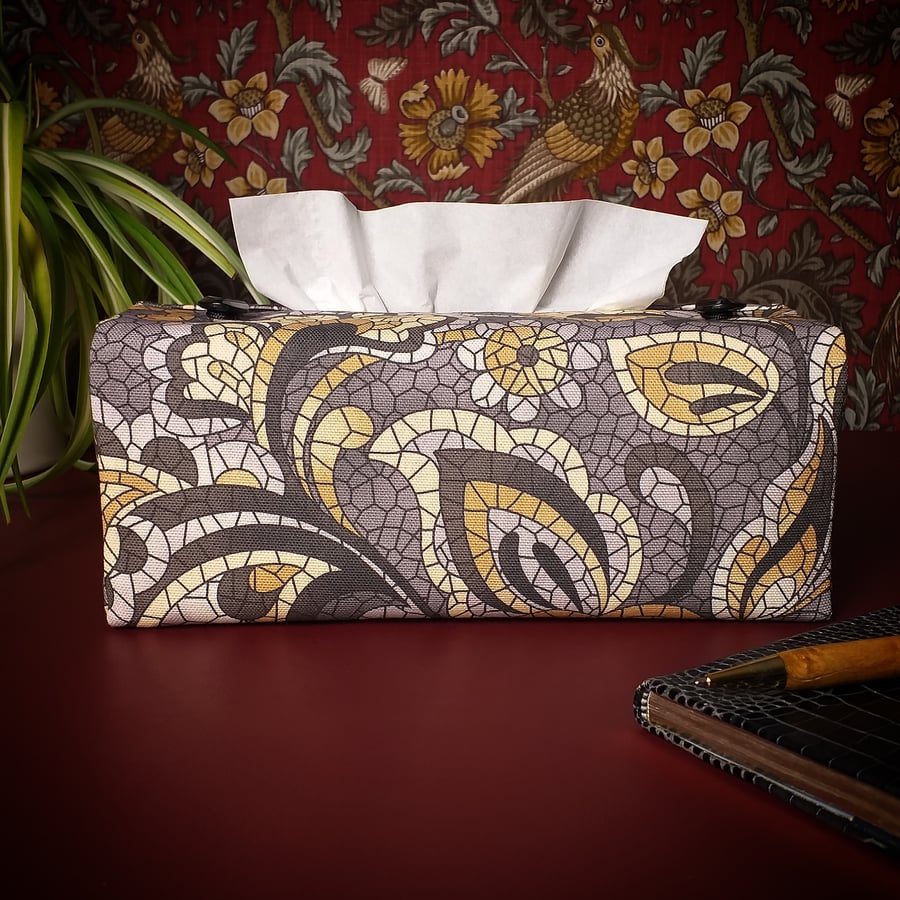 Rectangle Tissue Box Cover Size 'A' - Grey Paisley