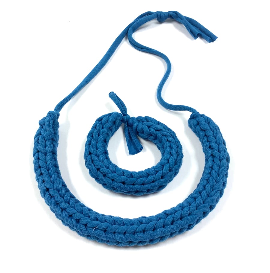 Blue Woven Necklace and Bangle