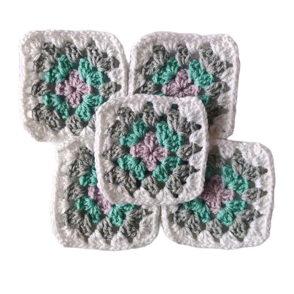 Crochet Granny Squares Seafoam Boho Patches, Acrylic Yarn (Bulk Lot)