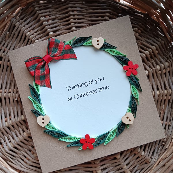 Quilled Wreath with Buttons Thinking of You at Chtistmas time Size 5" x 5"