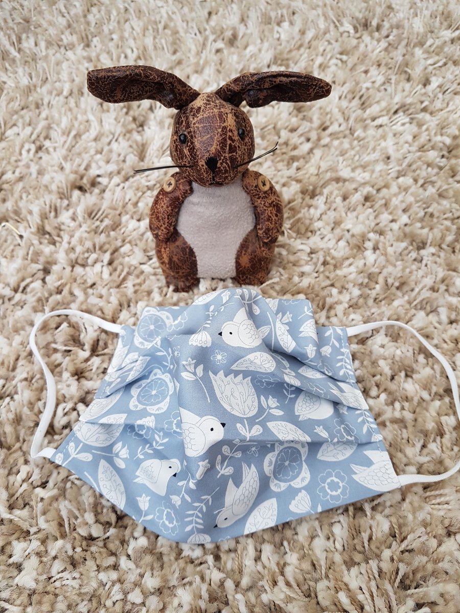 Adult face covering – Grey Bird print