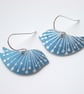 Bird earrings with seed print in blue and silver