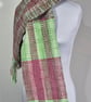 Handwoven LongWool Scarf In Light Greens And A Mix Of Pinks.