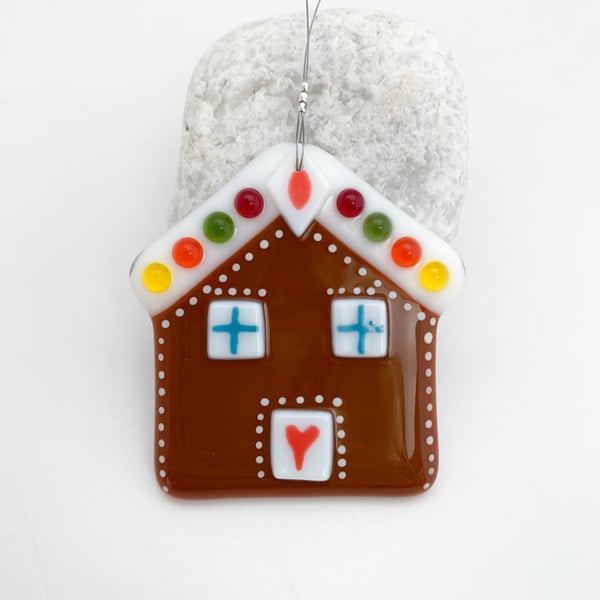 Seconds Sale - Fused Glass Gingerbread House Decoration