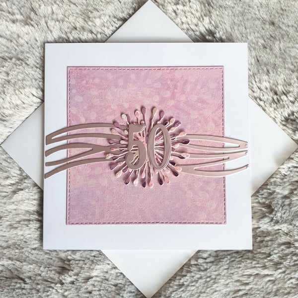 Pink 50th Birthday Card 