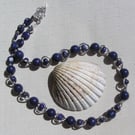 Blue Lapis Lazuli Crystal Gemstone Silver Heart Beaded Necklace "Maria"