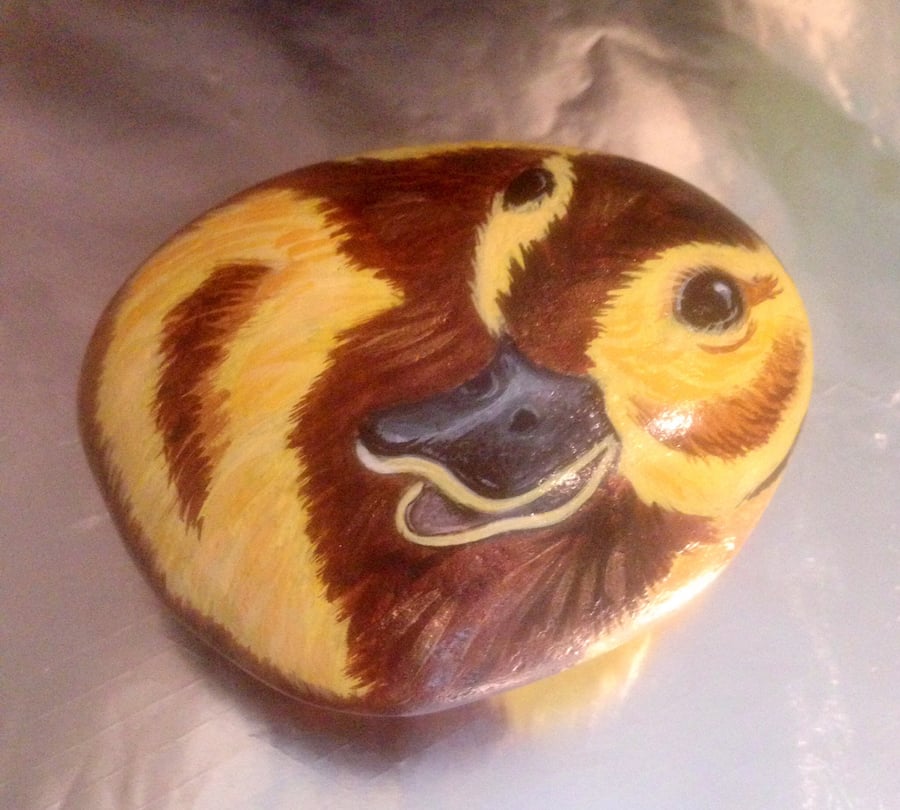 Duckling hand painted rock ornament
