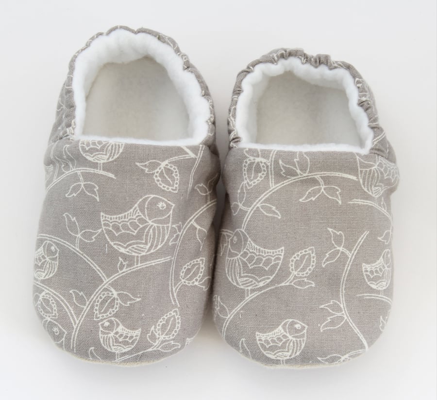 Grey cotton baby girls shoes, pram shoes, soft sole shoes, 6-9m shoes