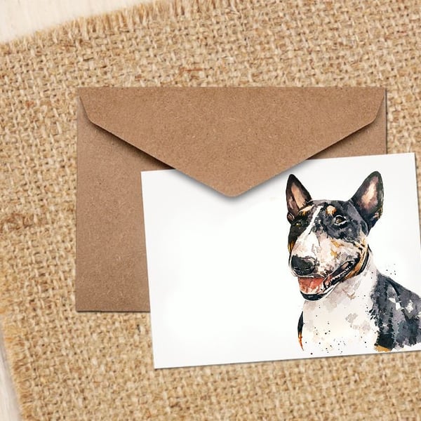 Tri Colour English Bull Terrier GreetingNote Card.English Bull Terrier cards,Bul