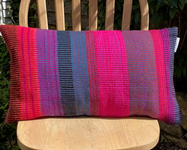  Hand woven 100% wool cushion, designed and made by Yvonne Skelton