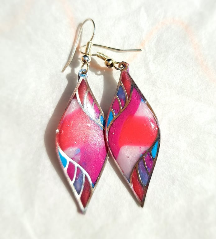 Earrings, teardrop silver plated, pink, blue, red, white, purple