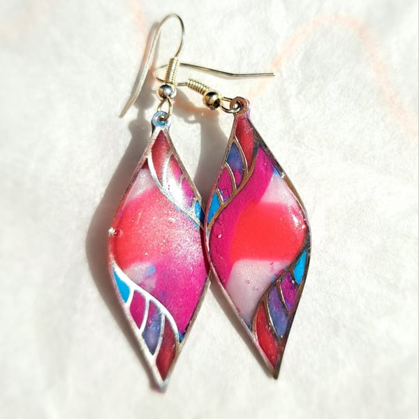 Earrings, teardrop silver plated, pink, blue, red, white, purple