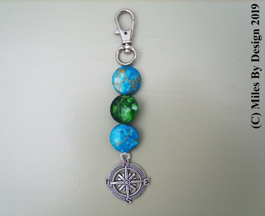 Compass Style Bag Charm - Keyring
