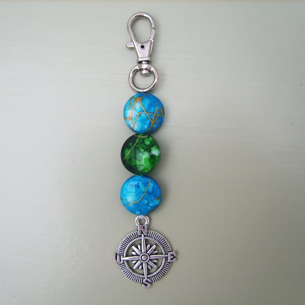 Compass Style Bag Charm - Keyring