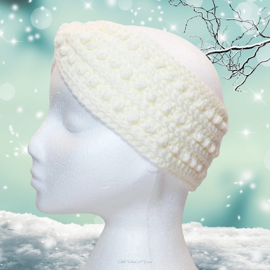 Crochet headband, ear warmer. Cream twist ear warmer. Cream headband.