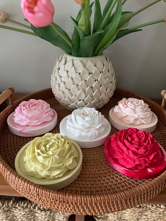 Scented peony ornament on coaster - aroma stone passive diffuser 