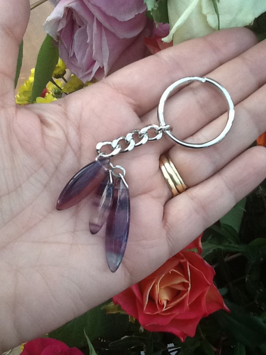 Triple Drop Cascade Rainbow Fluorite Gemstone Handbag Charm!