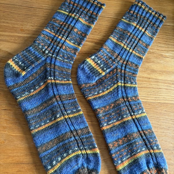 Highway Lights. Hand knitted socks 7-10UK