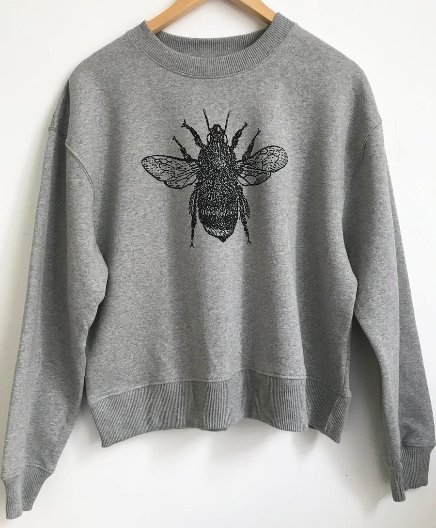 Bee Womens organic cotton grey sweatshirt big bee print